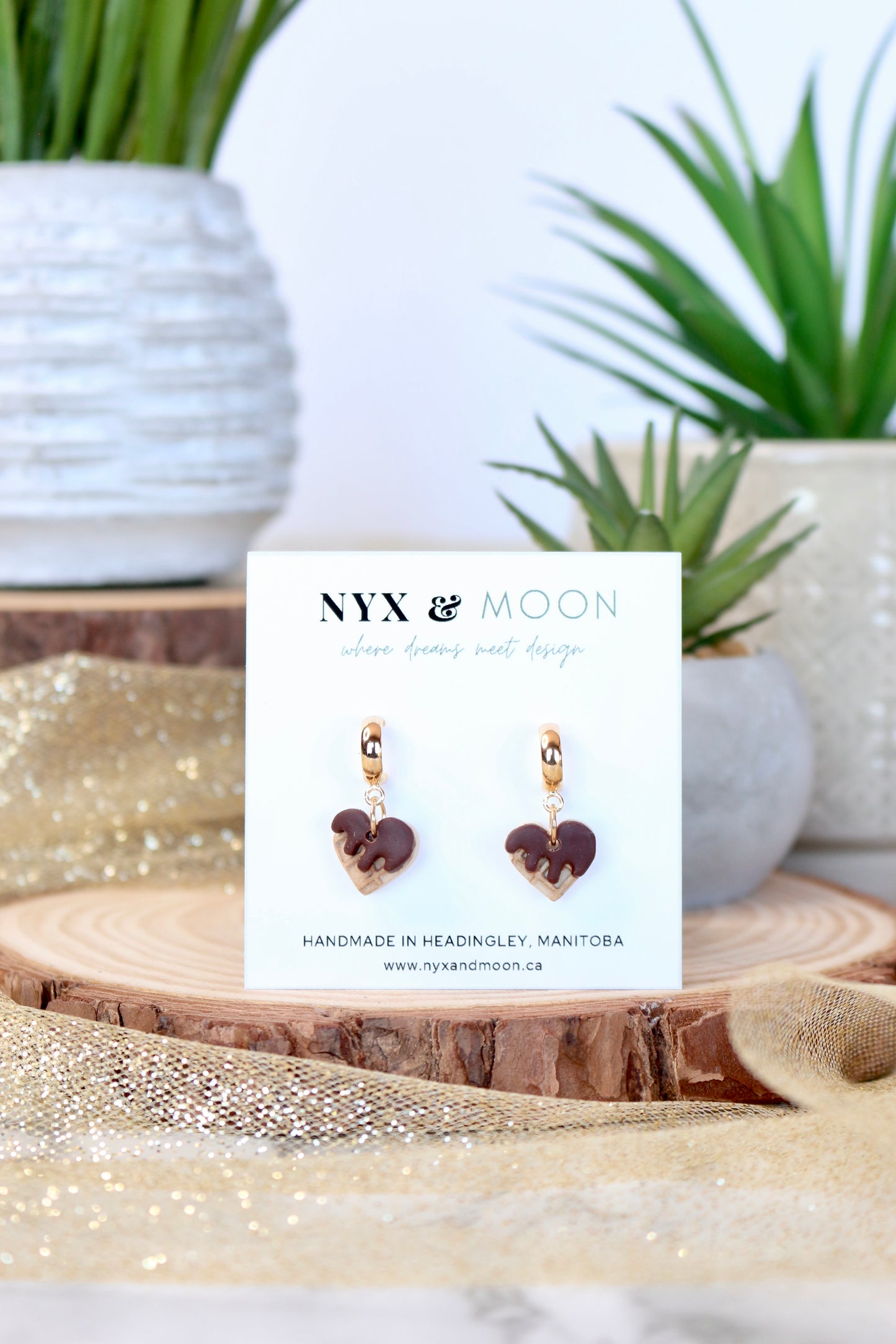 Waffle Heart Dangle Earrings