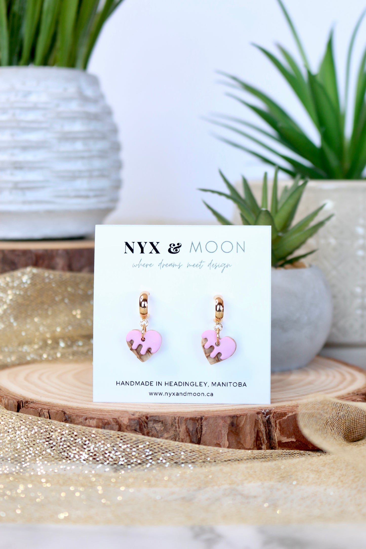 Waffle Heart Dangle Earrings